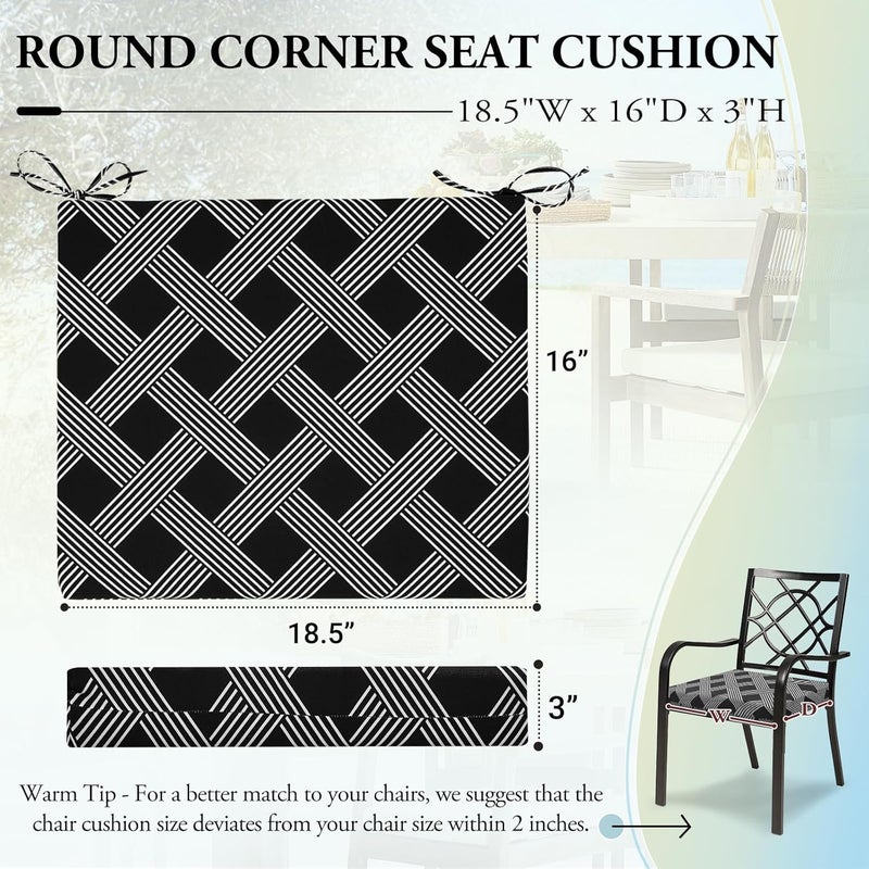 Wellsin Outdoor Chair Cushions for Patio Furniture - Outdoor Cushions for Chairs - Water Resistant Patio Chair Cushions Set of 4, 18.5"X16"X3", Black Geometry - Image 2
